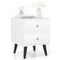 GOFLAME Nightstand with 2 Drawers, Mid-Century Modern Bedside Table with Storage, Elevated Legs & Golden Knobs, Wooden, Small Sofa Side End Table, Compact Night Stand for Bedroom, White (1)