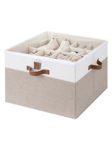 StorageWorks Shoe Organizer for Closet, Fits up to 16 Pairs, Shoe Cubby Storage Containers with Adjustable Dividers and Clear Cover, Brown & White - color: Brown & White, size: Medium