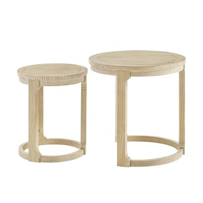 Round End Side Table Set of 2, Handcraft Nesting Table for Living Room, Modern Wood Circle Style, Easy Assembly, Oak - color: S1-2pcs-oak