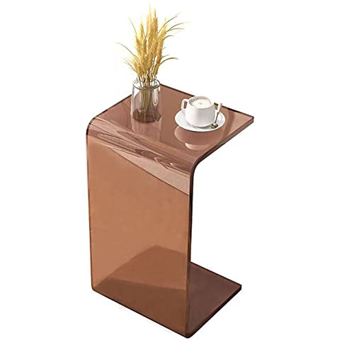 Brown Acrylic C Shaped Side Table, 25.6 IN C Shaped End Table for Couch | Multipurpose Acrylic C Table Clear End Table Modern Accent Table for Living Room, Bedroom, Patio - color: Brown