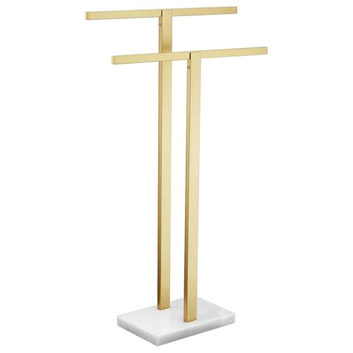 KOKOSIRI Bathroom Towel Rack 2-Tier Standing Towel Bars with Marble Base, Stainless Steel Freestanding Towels Holder, Thicken Steady Design, Brushed Gold THS0003-BG - color: Brushed Gold
