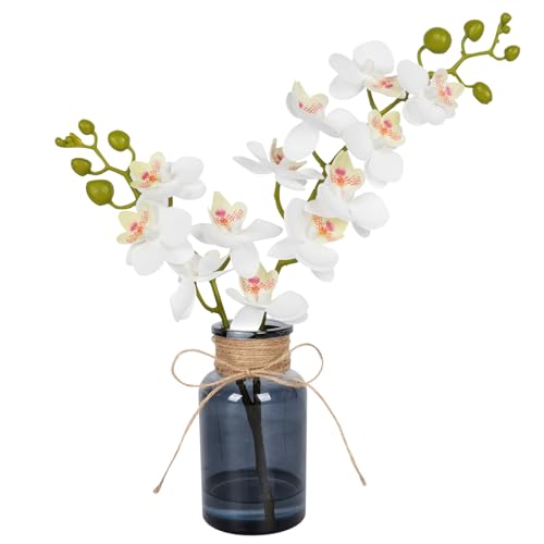 Velener Fake Orchid in Vase with Faux Water, Fake Plants White Orchid Artificial Flowers for Home Decor, Office Kitchen Bathroom Farmhouse Living Room Coffee Table Centerpieces for Tables-1 Pack - color: White Orchid