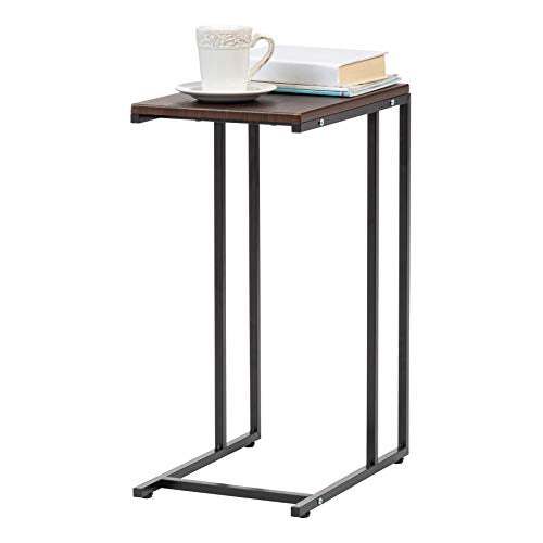 IRIS USA Wide C-Shape Side Table, Wood and Metal Frame End Table - style: Modern
