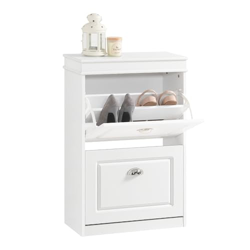 Haotian Small Shoe Cabinet, White 2 Flip Drawers Freestanding Shoe Rack, Shoe Storage Cupboard Organizer (9.45" D x 20.87" W x 32.28" H), FSR78-W - color: White, size: 2 Drawers (S)
