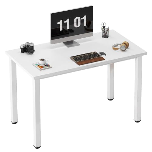 Need Small Computer Desk, 39.4 Inch Sturdy Writing Table, Compact, White | Metal Frame, Teens Study Table, Home Office Desk, Adjustable Feet, Water-Resistant, Dorms & Bedrooms, Easy Assembly - color: White, size: 39.4 inches