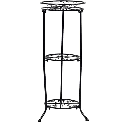 FAMZ Plant Stand Indoor Outdoor, 3 Tier Tall Black Metal Plant Stands, 35 inch Round Multiple Plant Rack Holder Rack Flower Pot Stand Heavy Duty Plant Shelf for Patio Balcony Garden Living Room