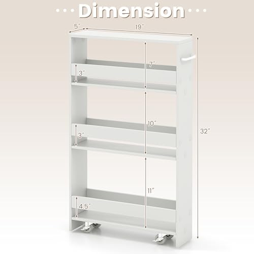 SlickBlue Rolling Serving Cart Narrow with Open Shelves for Kitchen Bathroom Living Room - color: Off White