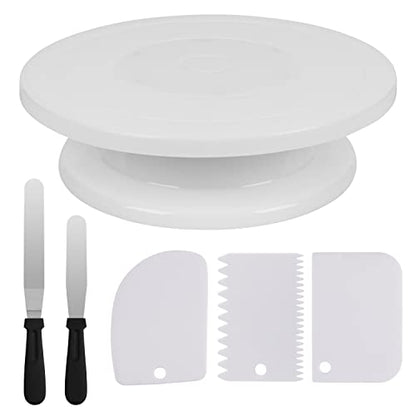 11 Inch Rotating Cake Stand/Turntable w/ 2 Icing Spatula & 3 Icing Smoother | Revolving Cake Stand Decorating Supplies/Baking Supplies/Baking Kit - style: Turntable & Decorating Kit