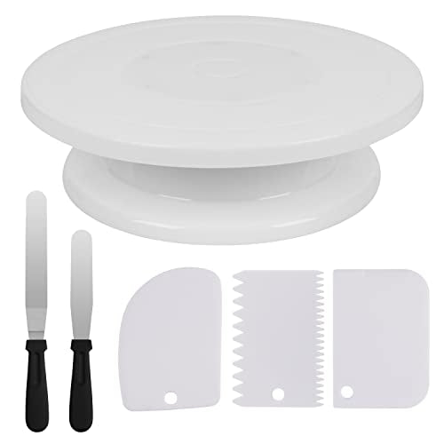 11 Inch Rotating Cake Stand/Turntable w/ 2 Icing Spatula & 3 Icing Smoother | Revolving Cake Stand Decorating Supplies/Baking Supplies/Baking Kit - style: Turntable & Decorating Kit