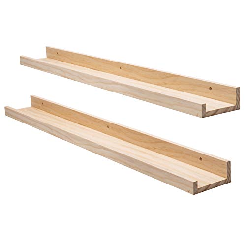 AZSKY Picture Ledge Long Floating Wall Shelf 48 Inch Photo Ledge Display Floating Shelves Wall Mounted Shelves Home Decor Nursery Bookshelf Natural Wood Set of 2 - color: Natural, size: 48in set 2