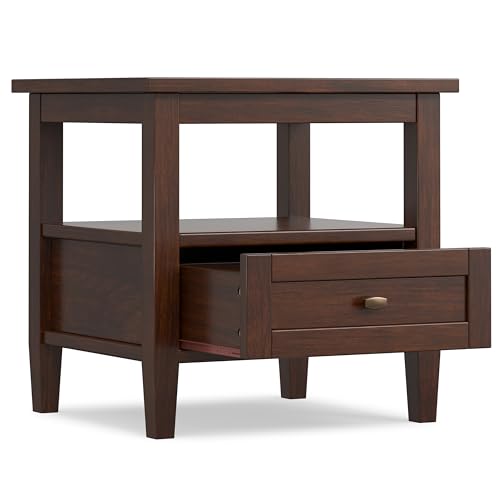 SIMPLIHOME Warm Shaker End Table - 20 inch Wide Solid Wood Side Table in Russet Brown, Transitional Accent Table for Living Room with Drawer and Lower Shelf - color: Russet Brown, size: 20 inch, style: End Table