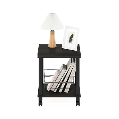 Furinno Turn-N-Tube Side Table, 2-Tier Thick Tabletop End Table with Wheels, Toolless Assembly Night Stand, Bedside Table with Open Shelf, for Living Room, Bedroom, Espresso - color: Espresso/Black, size: Square With Caster