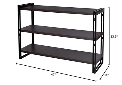 3-Tier Rustic Wood and Metal Industrial Bookshelf (Dark Grey, 3-Tier) - color: Dark Grey, size: 3-Tier