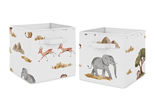 Sweet Jojo Designs Jungle Animals Foldable Fabric Storage Cube Bins Boxes Organizer Toys Kids Baby Set of 2 Dark Hunter Green Yellow Grey Black White Wildlife Safari Elephant Giraffe Monkey Leopard - color: Jungle Animals