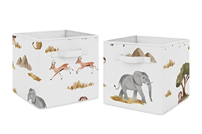 Sweet Jojo Designs Jungle Animals Foldable Fabric Storage Cube Bins Boxes Organizer Toys Kids Baby Set of 2 Dark Hunter Green Yellow Grey Black White Wildlife Safari Elephant Giraffe Monkey Leopard - color: Jungle Animals