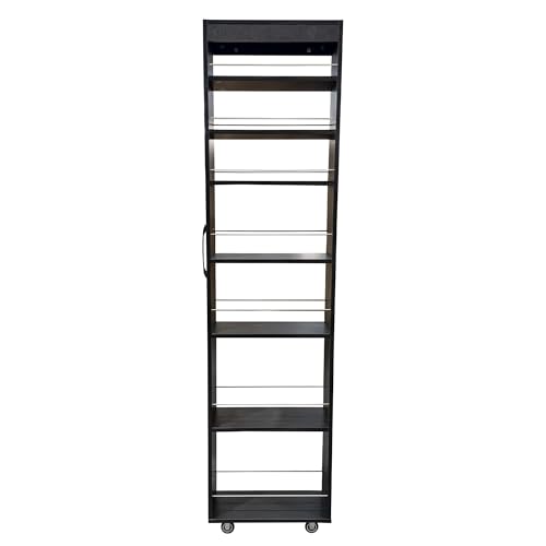 7-Tier Slim Mobile Shelving Cart with Wheels, Rolling Pantry with 7 Racks, Narrow Pull-Out Utility Cart, Space Saving Storage Organizer Carts for Kitchen Living Room Bathroom Narrow Spaces, Black - size: Black & 7.87"D x 17.72"W x 70.87"H