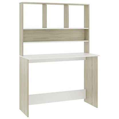 Computer Desk with Shelves, Modern Writing Workstation for Home Office, 43.3 x 17.7 x 61.8 Inches, Engineered Wood, White and Sonoma Oak - color: White and Sonoma Oak