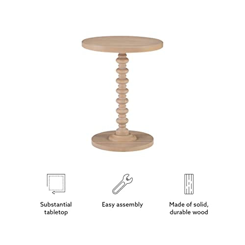 Powell Tarkin Round Natural Wood Turned Spindle Pedestal Side Accent Table - color: Natural