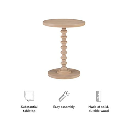 Powell Tarkin Round Natural Wood Turned Spindle Pedestal Side Accent Table - color: Natural