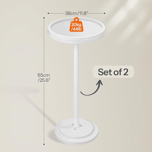 HOOBRO Small Round Side Tables, Set of 2, Drink Tables, Coffee Martini Tables with Pedestal Accent for Small Spaces in Living Room, Bedroom, Sofa Couch, White WW168BZP201 - color: White