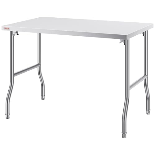 VEVOR Stainless Steel Foldable Work Table, 48 * 30 Inch Heavy Duty Food Outdoor Stainless Steel Worktable for Commercial Kitchen Restaurant - size: 48"*30" inch, style: Foldable