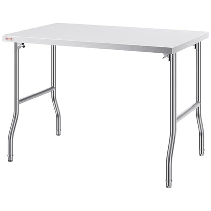 VEVOR Stainless Steel Foldable Work Table, 48 * 30 Inch Heavy Duty Food Outdoor Stainless Steel Worktable for Commercial Kitchen Restaurant - size: 48"*30" inch, style: Foldable