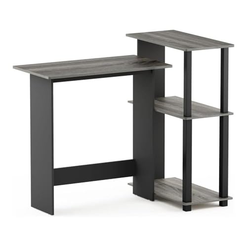 Furinno Abbott Corner Computer Desk with Bookshelf, French Oak Grey/Black - color: French Oak Grey/Black