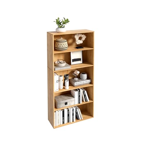 5 Tier Book Shelf,Wooden 5 Cube Storage Organizer,5 Tier Low Bookcase Storage Display Organizer, 54 Inch Versatile Cubes Shelf and Cubby Unit for Any Space (Natural Oak, 5 Cube-W(23.6inch) - color: Natural Oak, size: 5 Cube