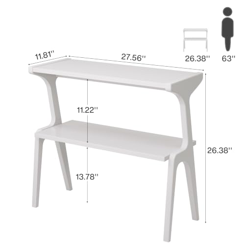 Tribesigns 2-Tier Solid Wood Side Table, Modern White End Table with Storage Shelves, Tall Slim Side Table for Couch with Unique Legs, Long Bedside Table for Bedroom, Living Room - color: White