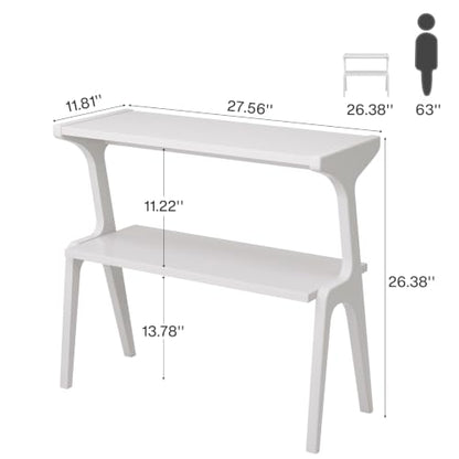 Tribesigns 2-Tier Solid Wood Side Table, Modern White End Table with Storage Shelves, Tall Slim Side Table for Couch with Unique Legs, Long Bedside Table for Bedroom, Living Room - color: White
