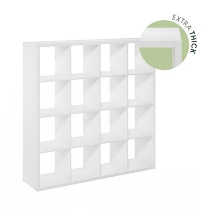 Furinno Cubicle 16-Cube Book Shelf, Extra Thick Frame Bookshelf, White | 14.6" x 58" x 58", Reversible Bookcase with Open Back, for Living Room, Bedroom, Home Office - color: White, size: 16-Cube