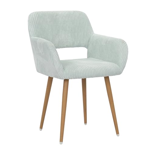 KCC Small Modern Dining Room Arm Chairs for Kitchen 1 PC,Blue | Mid-Century Upholstered Corduroy Fabric Side Seat Club Guest with Metal Tube Legs - color: Blue+corduroy Fabric, size: 1 PC