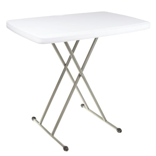Lavish Home Portable Folding Table - 2.5 Foot Indoor/Outdoor Portable Lightweight Small Table with Adjustable Height - TV Tray for Laptop, Cards, Camping, Crafting, Party (White) - size: 19"H to 28"H