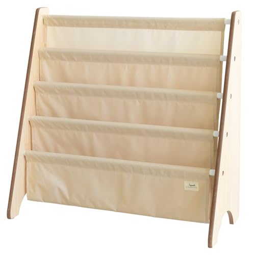 3 Sprouts Recycled Kids Bookshelf, Holds 35 Books, 4-Tier, Beige | Space-saving bookshelf, Children's room, Toddler bookcase organizer, Ages 3+, Book/toy storage, Front-facing, Covers visible - color: Solid Beige