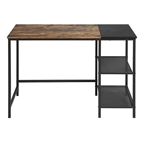 FurnitureR 43" Industrial Computer Desk with 2-Tier Metal Mesh Shelves, Home Office Writing Table with Storage, Sturdy Steel Frame & Rustic Wood Desktop for Study, Workstation, Gaming, Small Spaces