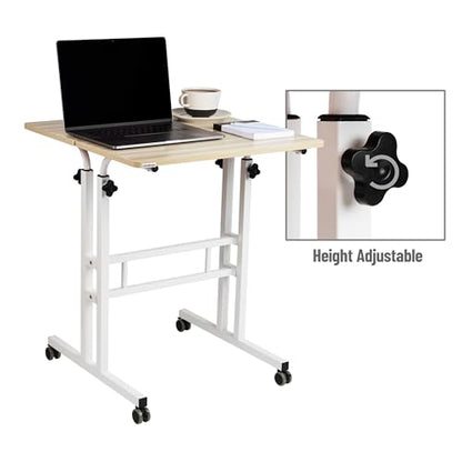 Mind Reader Standing Desk, Adjustable Height Laptop Workstation, Portable Rolling Desk on Wheels, Two-Tier Metal Frame, White - color: White