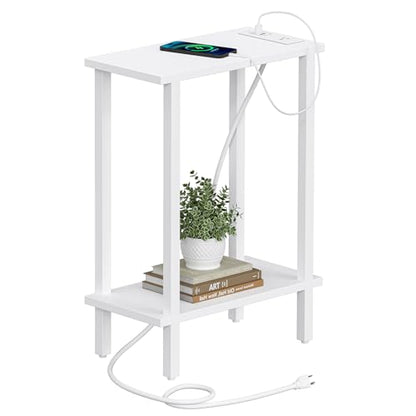 TUTOTAK Small End Table with Charging Station, Narrow Side Table with USB Ports and Outlets, Skinny Sofa Table, Slim Nightstand, Living Room, Bed Room, White TB01BW060 - color: White, size: 2-tier