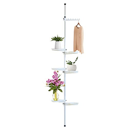 7-Tier Plant Stand Indoor Tension Pole Metal Flower Pot Holder Height Adjustable,Space Saving Plant Stands Tray Tension Pole Planter Shelf,Home Flower Display Stand Rack Pot Holder White