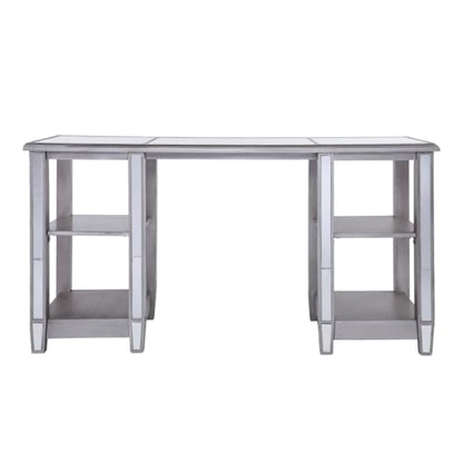 Hassyee Luxury Mirrored Computer Desk Versatile PC Laptop Desk with 4 Open Shelves for Home Office, Tempered Glass Study Writing Table Workstation with Spacious Tabletop for Reading or Doing Homework