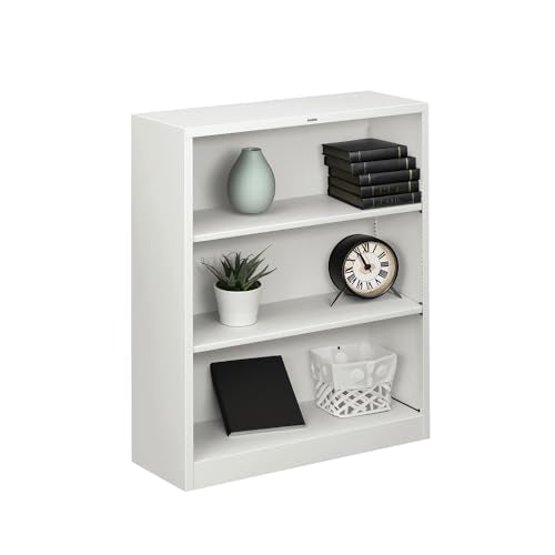 HON Metal Bookcase, 3 Shelves, 34-1/2 W by 12-5/8 D by 41 H, Light Gray - color: Light Gray, size: 3 Shelves