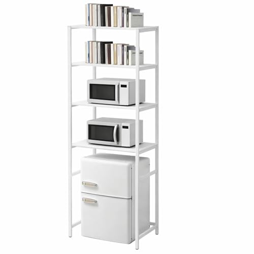 Colingmill 4 Tier White Mini Fridge Stand with Storage for Dorm, Over Mini Fridge Multipurpose Storage Shelf Rack Standing Organizer for College Rooms Kitchen Pantry, Home, and Offices, Coffee - color: White, style: 4 Tier