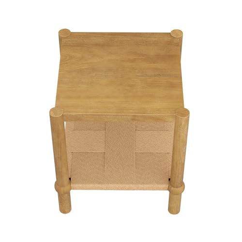 Nathan James River Modern Coastal Side Table with Solid Wood Legs and Seagrass Storage Shelf, Light Brown - color: Light Brown/Seagrass, size: Single