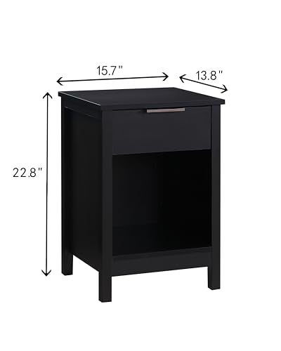 Nightstand with Drawer,Wooden End Table with Drawer and Opening Shelf,Side Table for Bedroom,Black - color: Black, style: 1 Drawers