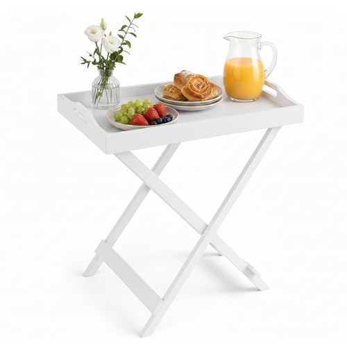 Lavish Home Folding TV Tray Table - Contemporary Side Table with Removable Tray Top for Food Serving, Meals, or Decor in Living Room, Bedroom, or Home Office (White) - color: White
