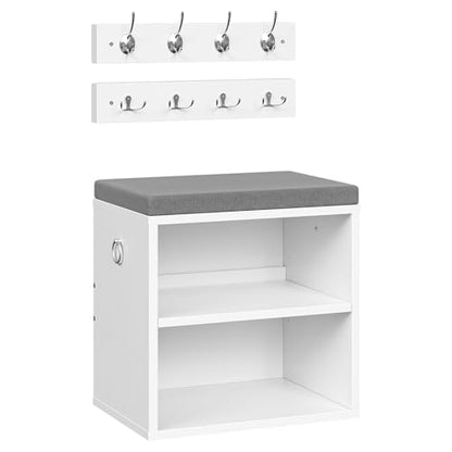 HOOBRO Shoe Storage Bench with Cushion, Entryway Bench with Coat Rack Set, Small Shoe Storage Organizer with Adjustable Shelf, for Narrow Hallway Foyer, Bedroom, White and Gray WG28HX01
