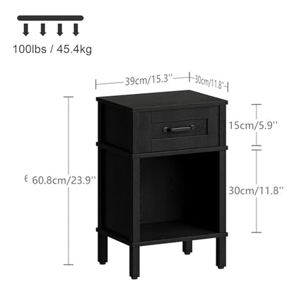 Black Nightstand with Drawers,Small Night Stand,Black Bedside Table | Morden Nightstand,Black Wood Nightstand,Bedside Table with Drawers,Farmhouse End Table,Black Side Tables Bedroom LET512B - color: Black