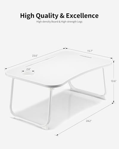 Foldable Lap Desk, Laptop Bed Desk, Portable Lap Table, Laptop Bed Table with Cup Holder & Tablet Slot & Lifting Handle for Working Writing Drawing & Eating - White - color: White
