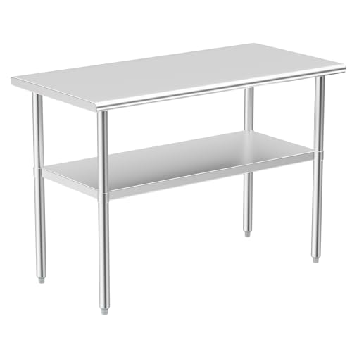 Stainless Steel Table for Prep & Work, 24x48 Inches, Metal Commercial Heavy Duty Table with Adjustable Under Shelf for Restaurant, Home and Hotel - size: 24x48in