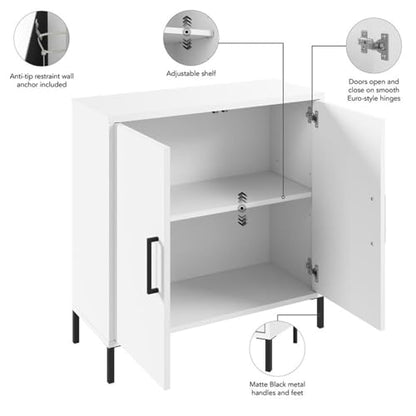 Bush Furniture Essence Low Storage Cabinet with Doors in White | Organizers and Shelves for Home Office Workspace, Living Room, Entryway, Bedroom, and Mudroom