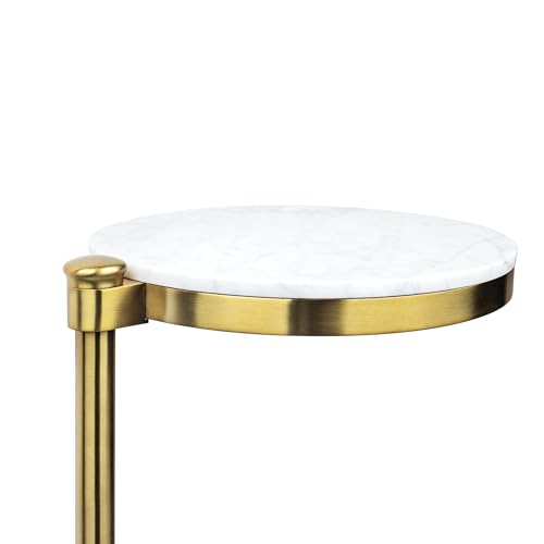 TEHOME Gold Marble Drink Table Metal Martini Round Small Drink Side Table for Couch Marble C Shaped End Table for Sofa 10" diam,24.55" h - color: Gold With Marble Top